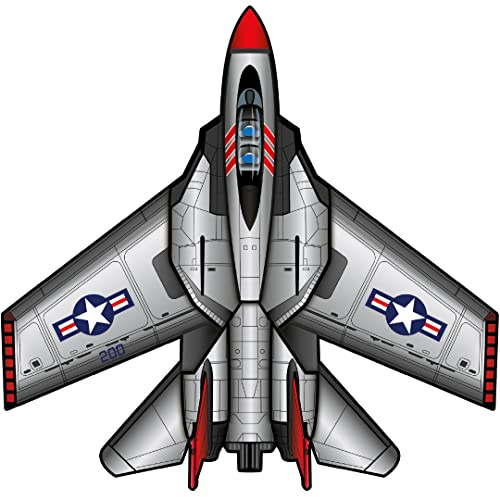 WindNSun Supersized Fighter Jet Nylon Kite w/ 3D Cockpit, 57 Inches Wide,Grey, Red, White, Blue