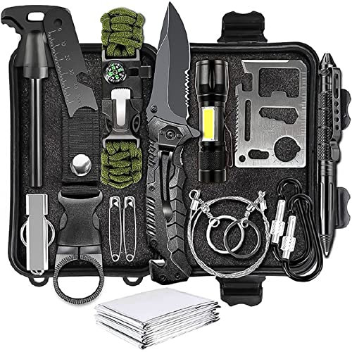 Grafner Premium Survial Kit, 14 teiliges Überlebens-Set, Kunststoff-Box, Messer Taschenlampe Feuerstahl Drahtsäge UVM. Überlebens Set Notfall Set Outdoor Set Camping Wandern Bushcraft Angeln Jagen