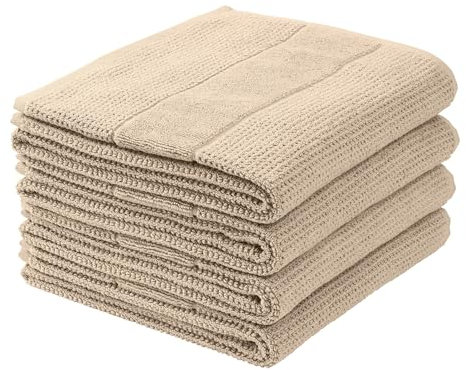 Schiesser Handtuchset Turin | Frottier | 4-teilig | Reiskornoptik | 100% Baumwolle | flauschig, saugstark, farbecht | Oeko-Tex® Made in Green Zertifiziert | Kordelaufhänger | 50x100cm | Sand