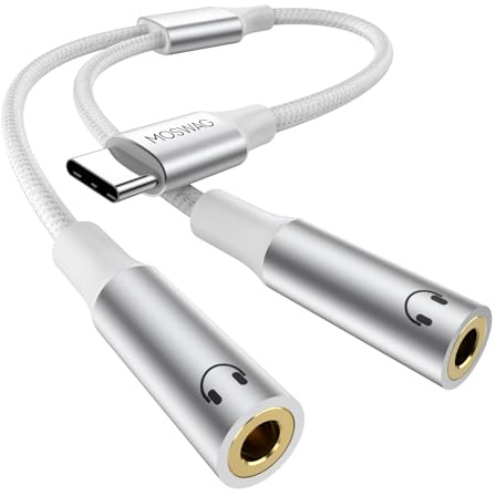 MOSWAG Adaptador de Clavija Auxiliar de Auriculares de Tipo C a Doble de 3,5 mm, Adaptador de Clavija Auxiliar de Auriculares de Tipo C a Doble de 3,5 mm Compatible con Pixel 7 6 Pro 5,Galaxy S23 S22