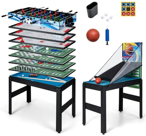 Maxmass Multi Games Table Set, Wooden Sports Game Table with Air Hockey, Billiards, Table Tennis, Basketball, Combo Play Table for Kids Adults Family Gathering Party (14 in 1)