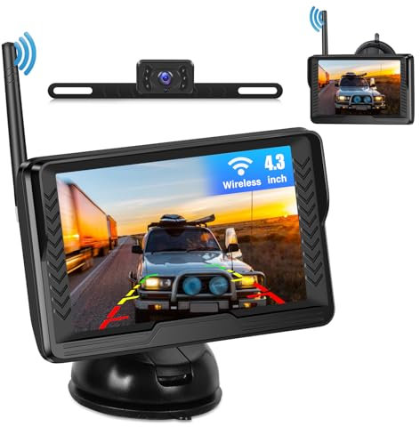 CAMECHO Wireless Reversing Camera 4.3 inch Reverse Rear View Cameras Large Wide Angle IP68 Waterproof Parking Kit for Car Van Caravan Motorhome Super Night Vision DIY Guide Line Image Flip