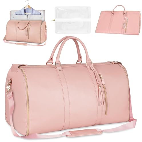 Sac de Voyage Pliable, Sac Voyage Cabine, Sac de Sport Femme Etanche, Grande Travel Bag, Sac Weekend Femme, Portable Duffle Bag, Valise Suspendue 2 en 1, Sac de Vetement Pliable Voyage (Rose)