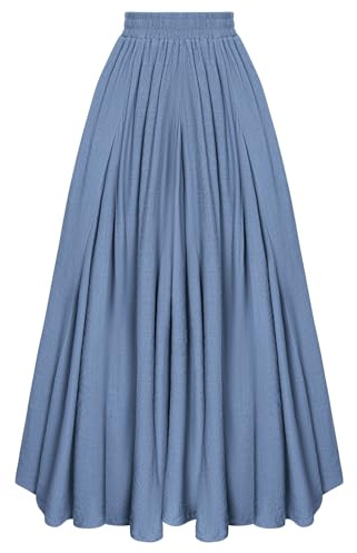 SCARLET DARKNESS Gonna Lunga Donna Elegante Invernale a Vita Alta con Elastico, Stile Medievale Blu Jeans L