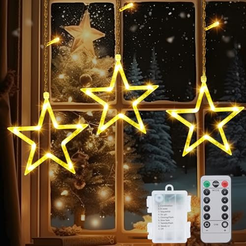 Tenda Luminosa Stelle Natale, 39 LED Luci Stelle Luminosa Natale, 8 Modalità Catena Luminosa Impermeabile, Luci Balconi Natale Decorative Per Interni Esterno Festa Matrimonio
