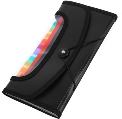 Lurrose Eleganter Akkordeon-aktenordner Mit 13 Abschnitten Bargeld-Organizer Für Büropapiere Quittungsumschläge Couponheft Schwarz