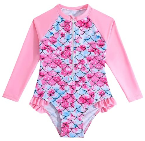 WYTbaby Combinaison de bain à manches longues pour fille, pour enfants, 3-8 ans, rose, 7-8 ans