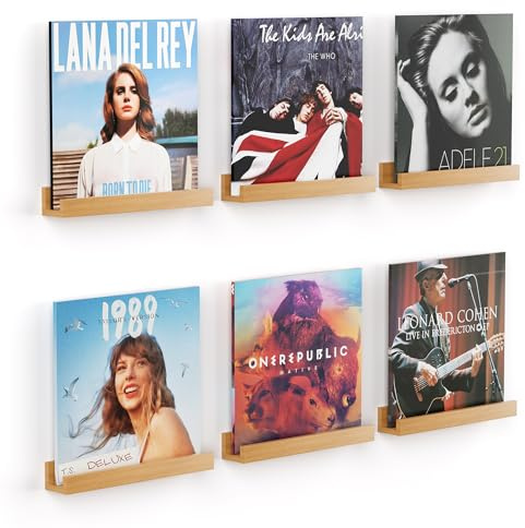 Etagères murales 300mm pour Disques Vinyles, Lot de 6 Flottantes Étagères de Rangement Tablettes Murales, Décoration pour Chambre, Salon, Salle de Bain, Rangement et Organisation - ‎Bois Naturel