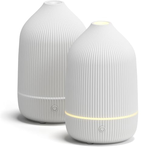 SALUBRITO Essential Oil Diffuser (2 Pack), 100ml Ultrasonic Aroma Diffuser for Essential Oil with Auto Shut-Off, 7 Colour LED Lights, Cool Mist Humidifier for Home, Office, Bedroom, White