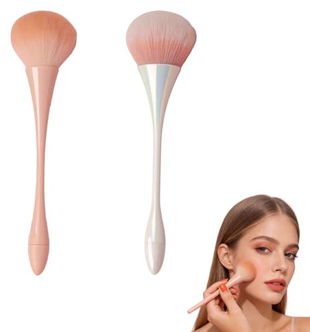 Toyhood 2Pcs Large Soft Makeup Powder Brush Set, Nail Cleaner Brushs, Face, Loose, Pressed Powder Brush, Puffy Long Handle, for Blending, Buffing, Contour Formation