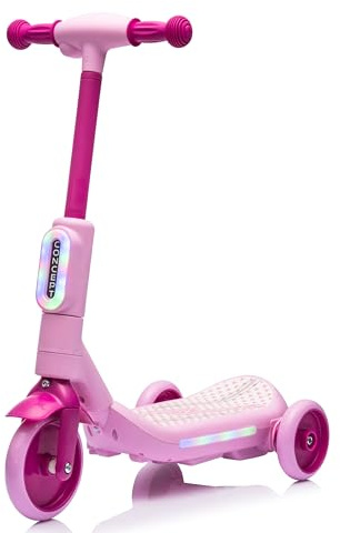 Monopattino Elettrico per Bambini 2 in 1 con Luci LED Giocattolo a Batteria 6V e a Spinta 3 Ruote Portata 30 kg (Rosa)