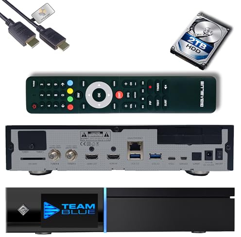 GigaBlue UHD Quad 4K Pro 2X FBC DVB-S2 Twin Sat Receiver avec Dual Core CPU, E2 Linux OS, 4GB RAM, 8GB eMMC, Bluetooth 5.4, H.265, 1200Mbit WLAN, 3X USB 3.0, HTS e-com câble HDMI + 2 TB HDD