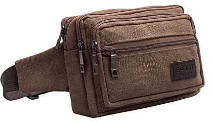Chiyyak Sac Banane Multifonction de Grande capacité pour Course à Pied, Randonnée, Voyage, Matériau Durable pour Hommes et Femmes, clé de Banque d'alimentation, Lunettes, Matériau en Toile (Brun)