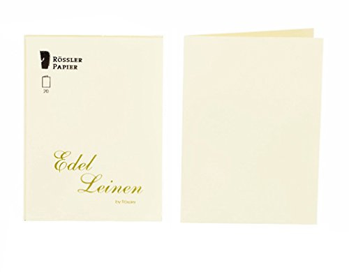 Rössler Edel Leinen-Kartenpack | Kartenset | 20 Klappkarten blanko | Format DIN A6 | Karten zum Selbstgestalten | Einladungskarten blanko | 11 x 1 x 15 cm| 1 Stück | Farbe: Ivory