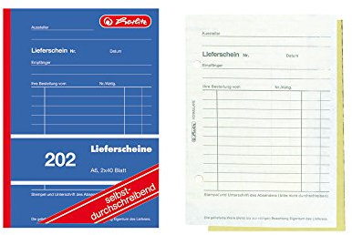 5x Lieferscheinbuch 202 / A6 / 2x 40 Blatt / selbstdurchschreibend