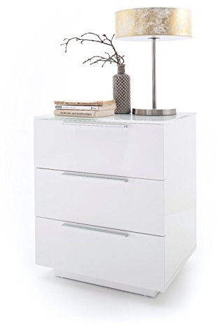 Robas Lund Nachtkonsole weiß hochglanz, Nachtkommode mit Schubladen für Polsterbett Nako Boxspringbett Nachtschrank, BxHxT 50x60x40 cm