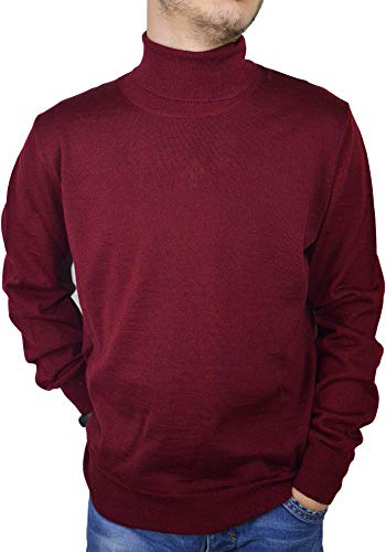 Iacobellis Maglione Uomo Pullover Lupetto Misto Lana Merinos Extrafine Made in Italy L Bordeaux