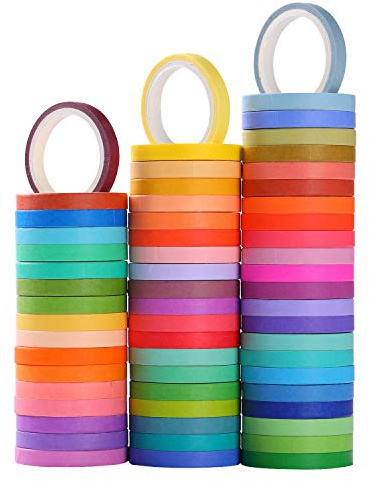 Washi Masking Tape Set 60 Rolls 5mm (0.2 inch) Wide Decorative Craft Tape Collection for Scrapbook DIY Crafts Gift Wrapping Planners