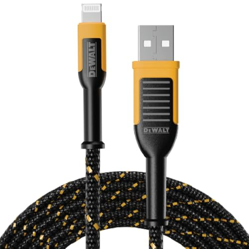 DEWALT Reinforced Braided Cable for Lightning, 10 feet, 3 feet, Black with Yellow