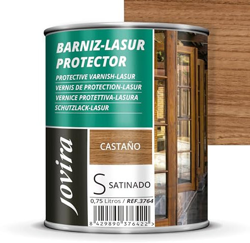 JOVIRA PINTURAS BARNIZ-LASUR PROTECTOR SATINADO (7 colores) Protege, decora y embellece todo tipo de madera (750 Mililitros, Castaño) D-05