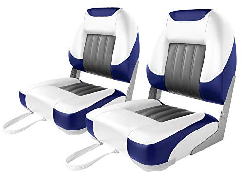 XGEAR Deluxe Bootssitz mit niedriger Rückenlehne, klappbarer Fischerbootsitz (2 Sitze) (weiß/grau/blau)