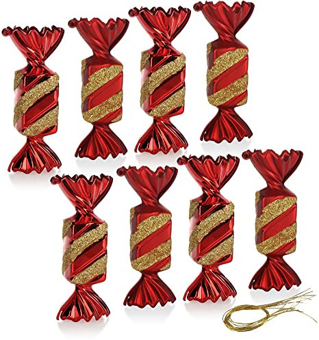 com-four® 8X Christbaumanhänger Bonbon - Weihnachtskugel Geschenkbonbon - Christbaumschmuck in Bonbon-Form für die Weihnachtsbaum-Dekoration - bruchfester Baumschmuck