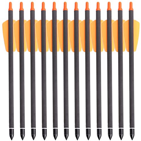 PMSM 12Stück Bogenschießen Armbrustbolzen 7,5 Zoll 15 Zoll Carbon Armbrustpfeile Jagdpfeile mit befiederten 2 Vanes und 100 Grain Pfeilspitzen für Armbrust Jagd Schießen Zielübungen (15 Zoll Orange)