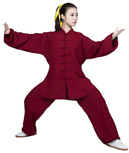 ZEDDG Traditionelle Chinesische Kung fu Anzug Kampfkunst Uniform Damen Herren Tai Chi Wing Chun Kleidung,Red-L