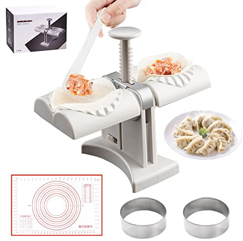 Sameme Household Double Head Automatic Dumpling Maker Mould,Dumpling Maker Press with Kneading Pad,2 Dough Pressing Tools and Spoon.Quick Dumplings Pierogi Maker for Home,Kitchen,Restaurant