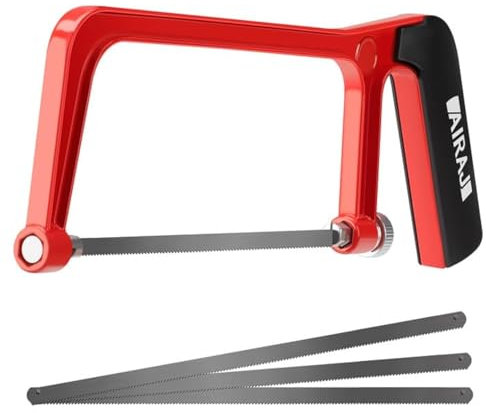 AIRAJ Sierra para Metales,Sierra de Mano con 4 Cuchillas Reemplazables de 150 mm,Hojas de Sierra Afiladas de Dientes Finos,Mini Sierra de Mano para Madera,Metales Blandos,Tubos de PVC,Plásticos