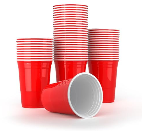 AOLUXLM Plastikbecher Set, 50 Stück Original American Red Cups, Spülmaschinengeeignet Partybecher 16oz 473ml Rote Becher Mehrwegbecher für Party Geburtstag Hochzeit