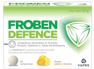Froben Defence, Integratore Alimentare con Vitamina C, Propoli, Acerola, Altea ed Echinacea, 30 Compresse Orosolubili, Gusto Miele e Limone