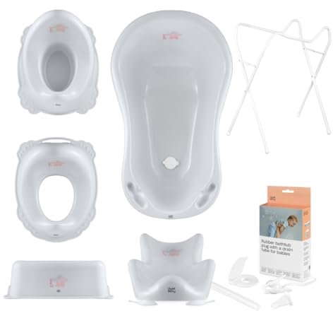 Hylat Baby Komplett-Set: Baby Badewanne mit Gestell, Badesitz und Abfluss, Kinder-Toilettensitz, Töpfchen, Kinderschemel - TÜV Rheinland zertifiziert - Lite-Kollektion