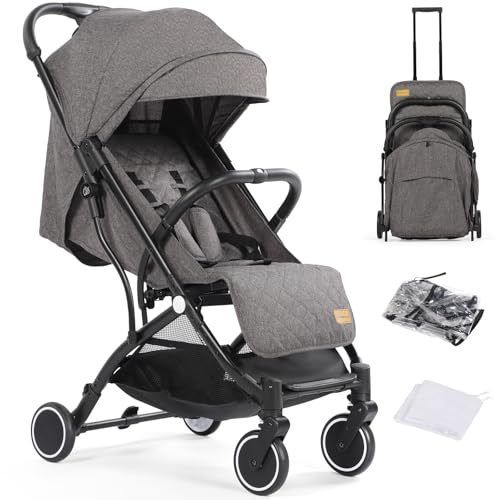 Hello-5ive Baby Stroller, Lightweight Compact Foldable Baby Pushchair with Rain Cover, Mosquito Net, Five-Point Harness, Adjustable Seat, Travel Buggy Pram from Birth 0-3 Years (Dark Grey)