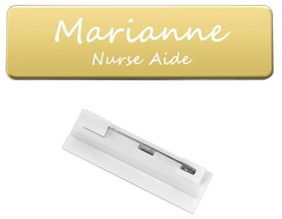 Zysta Targhetta Personalizzata Incisione Nome Numero Civico con Magnete per Porta Cassetta Postale Citofono ID Badge con Iniziali Ufficio con Spilla in Acciaio Targa con Nome 7 x 2cm (Oro Spilla)