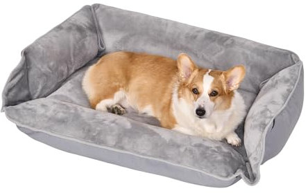 Dogat Hundebett waschbar, Hundesofa, 63x52cm | 4 Größen (S-XL), Flanell-Oberfläche, rutschfest, Hundekissen mit Reißverschluss für kleine, mittlere & große Hunde, Grau