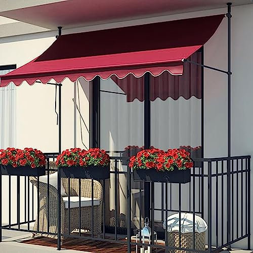 Markise Einziehbar Standmarkise manuell höhenverstellbar ohne Bohren mit Kurbel für Balkon oder Terrasse Stil J Grau