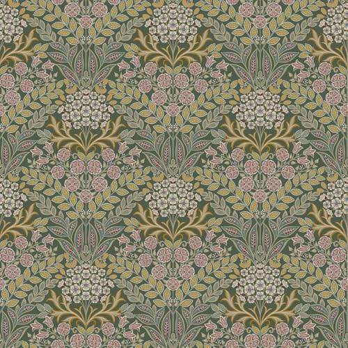 Belvedere Floral Damask Arts and Crafts Metallic Wallpaper Perfect for Living Rooms Bedrooms Hallways Dark Green GranDeco 202303