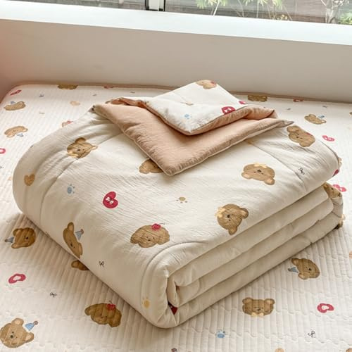 Odot 2,5 Tog Bettdecke Ohne Bezug Sommer, Bettdecke Ohne Bezug Dünne Nutzbar Sommerbettdecke Leicht Doppelseitige Sommerdecke für Bett Sofa (110 * 150cm,Brauner Hund)