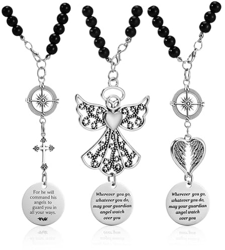 3 Pack Guardian Angel Rearview Mirror Charm, Angel Wings Cross Car Charm Pendant Guardian Angel Hanging Ornament Rear View Mirror Hanger Decor Christian Religious Gifts