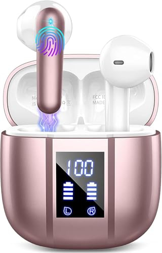 Auriculares Inalambricos Bluetooth, HiFi Estéreo Auriculares Bluetooth 53, 48H Cascos Inalambricos Bluetooth con 4 ENC Reducción de Ruido/Pantalla LED/USB-C/Control Táctil/IP7 Impermeable Auriculares