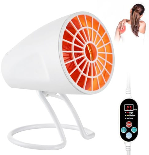 BORDEAG Rödlju, infraröd lampa, 100 W, värmelampa för hemmet, röd lju med 10–90 min timer, infrarött rött ljus med 30°–60° justerbart lamphuvud