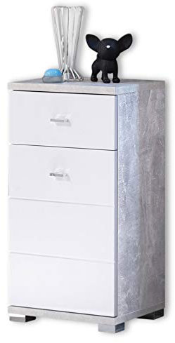 Stella Trading Badezimmer Kommode mit Schublade in Beton Optik, Weiß - Moderner Badezimmerschrank Bad Schrank mit viel Stauraum - 38 x 73 x 30 cm (B/H/T)