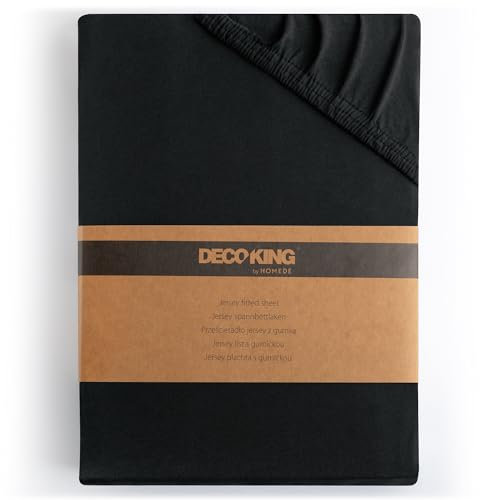 DecoKing Spannbettlaken 200x220 220x240 cm 100% gekämmte Baumwolle Schwarz Spannbetttücher Jersey Boxspringbett Amber 200 x 220 220 x 240