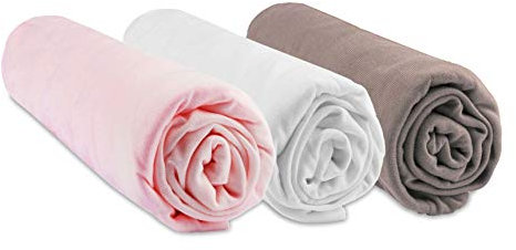 Spannbettlaken für Babykörbchen, 32 x 72 cm, oval, Rosa, Weiß, Taupe, 100% Bambus, kompatibel mit ovaler Matratze für Babyschale, Kinderwagen, Babytragetasche | Oeko-Tex