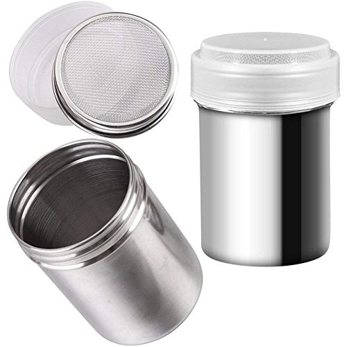 2 PCS Chocolate Shaker Coffee Powder Cocoa Flour Icing Sugar Sifter Stainless Steel Mesh Shaker Powder Cans with Lid for For Baking Cooking Home Restaurant