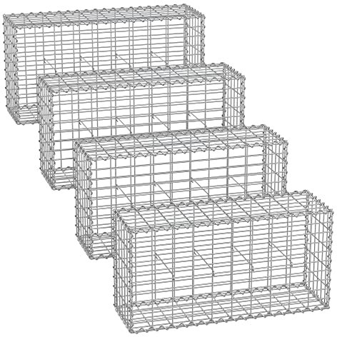 SONGMICS Gabion pour Pierre, Cage en Métal, Panier à Pierre, Maille 5 x 10 cm, Galvanisé, Mur, Paterre, Décoration de Jardin, 100 x 50 x 30 cm, Lot de 4, Argent GGB453V1