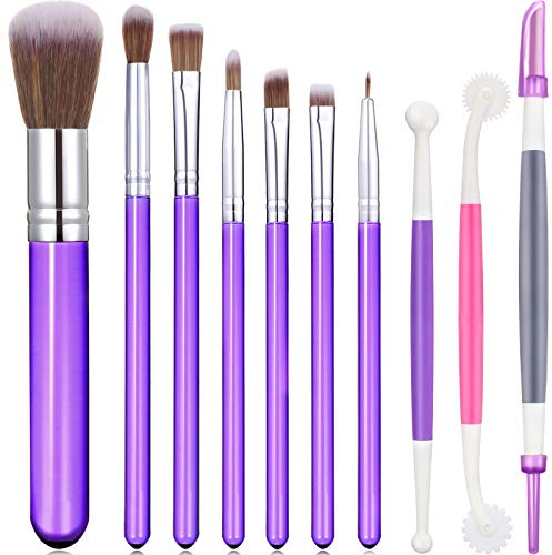 Patelai 10 Pcs Food Safe Paint Brushes Fondant Tools for Cake Baking Chocolate Sugar Cookie Decoration Cake Brushes for Luster Dust Pastry Decorating Supplies with Fondant and Gum Paste Tool(Purple)