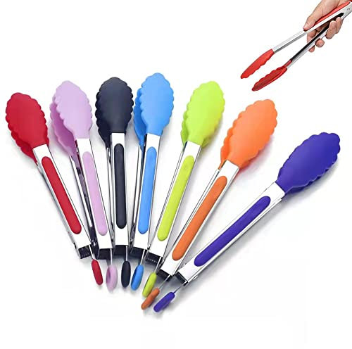 7 Stück Grillzangen Aus Edelstahl und Silikon, Küche Kleine Zange, Küche Servierzange, Grillzangen, Lange Edelstahl Grillzange, Zange Küche, für Salat, Grillen, Kochen