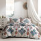 Damier Bohemian Bettwäsche 200x200cm Türkis Boho Indische Mandala Deckenbezug mit Verdecktem Reißverschluss und 2 Kopfkissenbezüge 80 x 80 cm Weiche Microfaser Bettbezug Set 3 Teilig